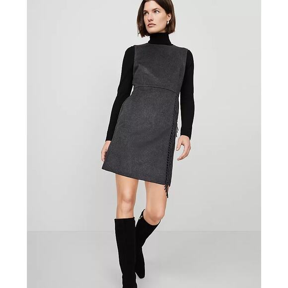 NEW Ann Taylor Fringe Sleeveless Sheath Dress Gray 4 - Picture 1 of 8